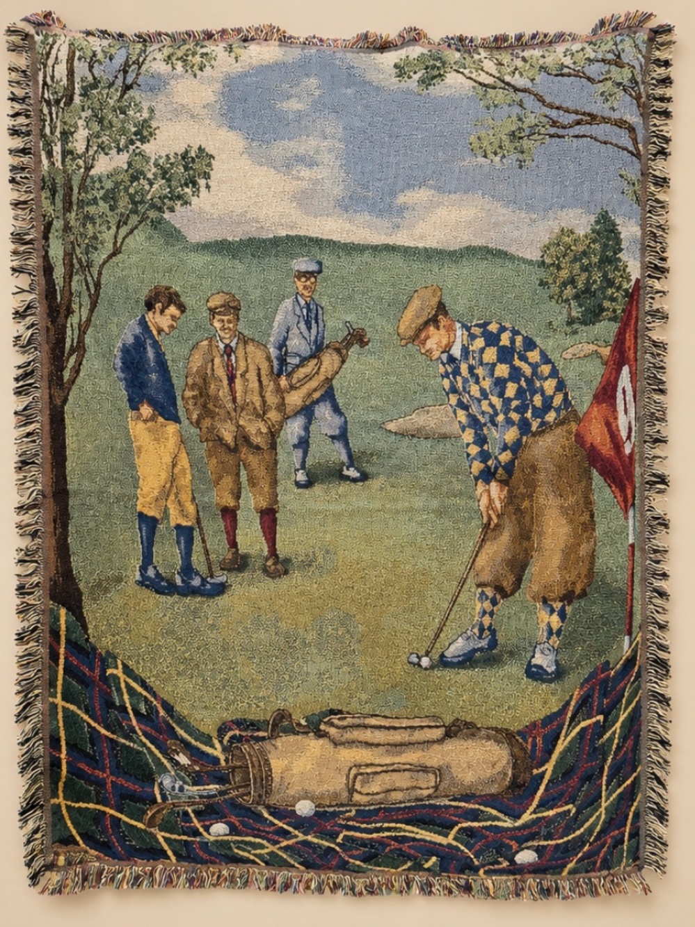 ERGO 2001 vintage woven golf tapestry throw blanket 74x54